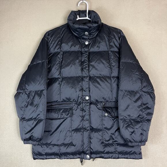 Eddie Bauer Jacket Womens M Black Puffer Quilted Goose Down Full Zip Lined - Picture 1 of 14
